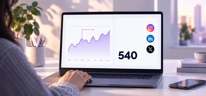 Dashboard für Social-Media-Statistiken mit Liniendiagramm und Beitragsanzahl.
